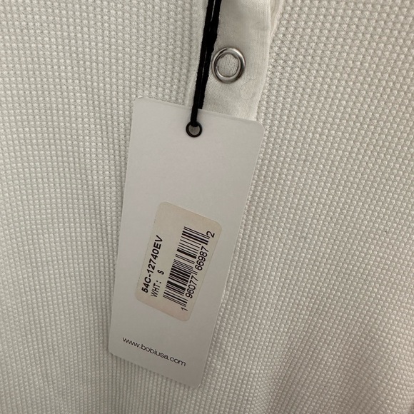 🆕 Bobi Waffle Knit Cropped Henley Tee in White - Picture 7 of 8